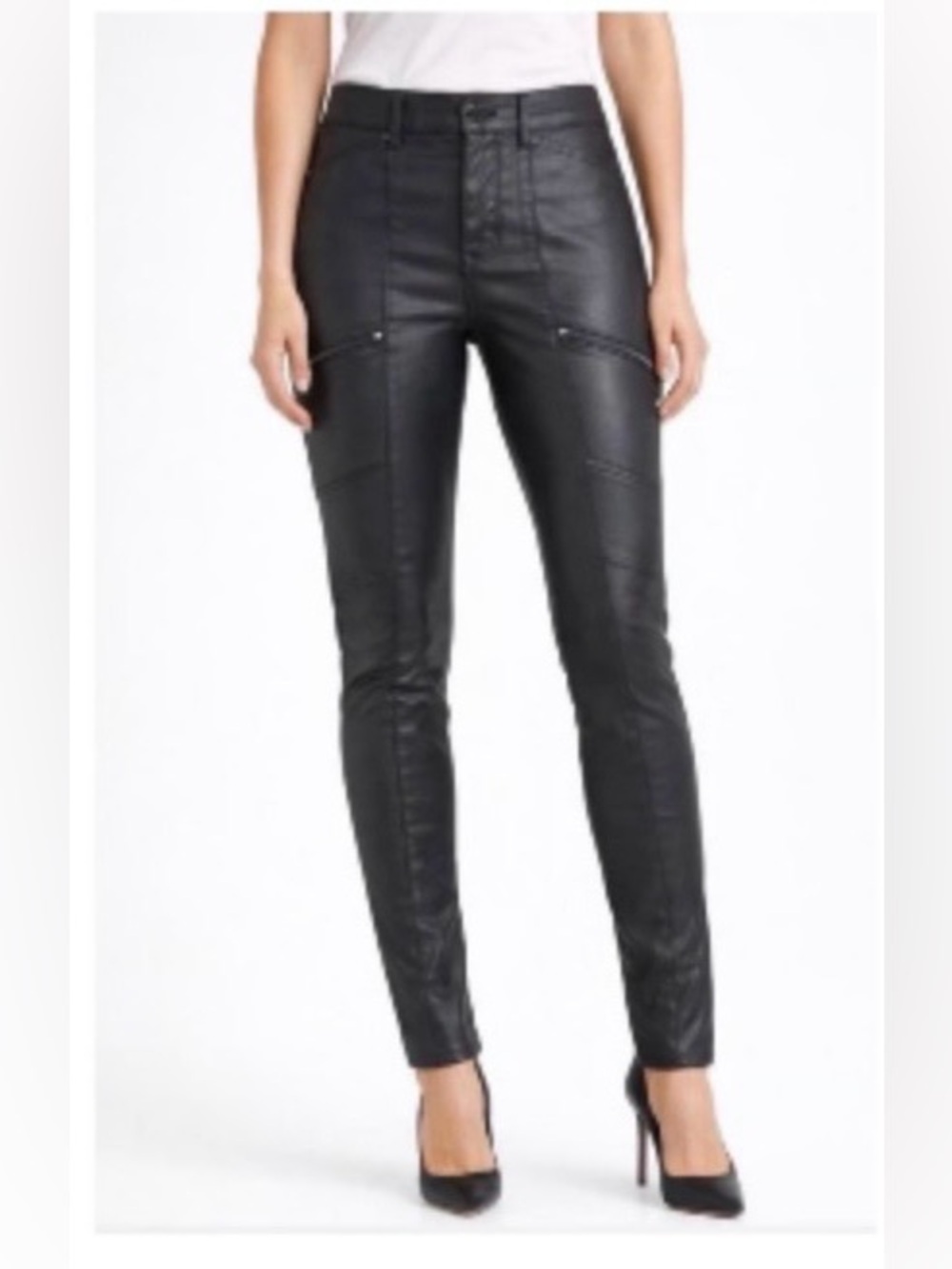 White House Black Market~Black High-rise faux leather Moto Pants~size 6~EUC